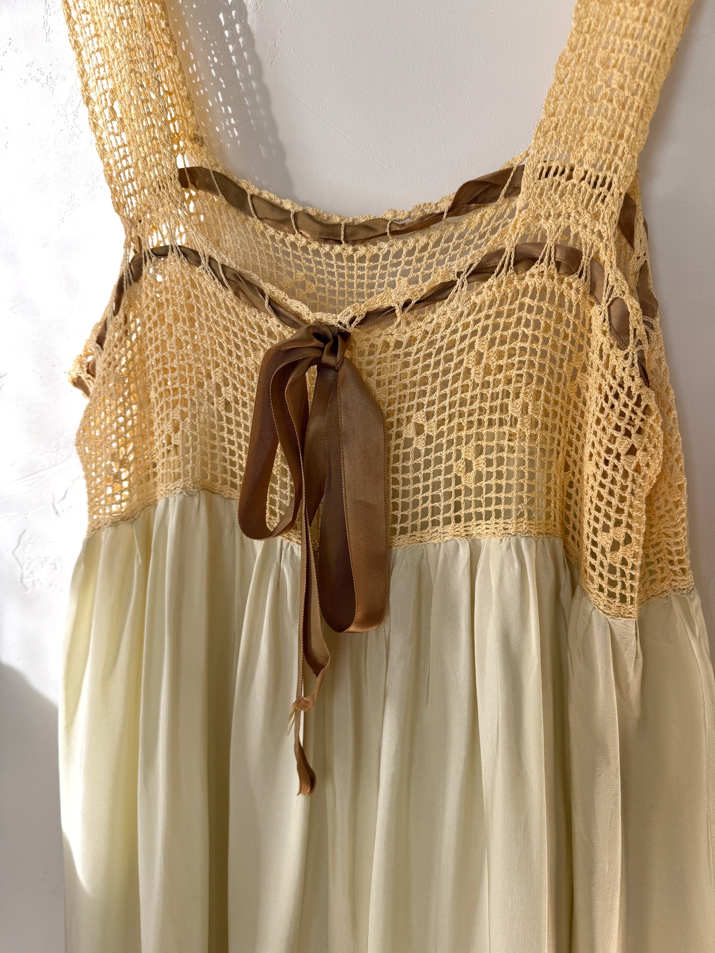 Antique Mint Green Silk Nightgown w/ Crocheted Yolk- S/M-M/L