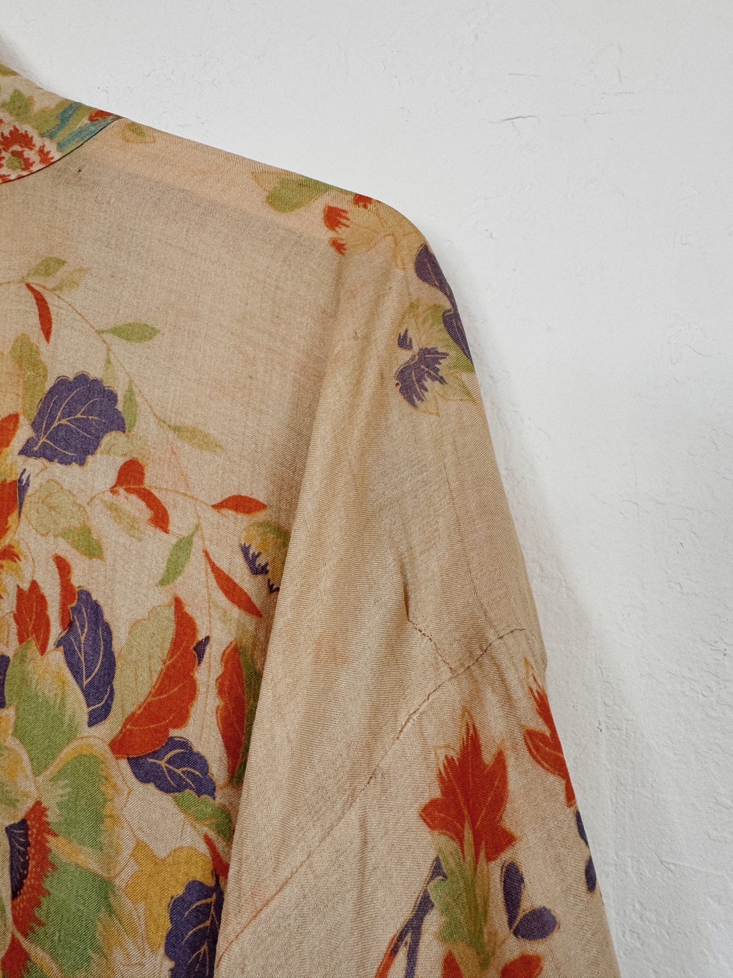 1920s Vibrant Pongee Silk Long Duster Robe