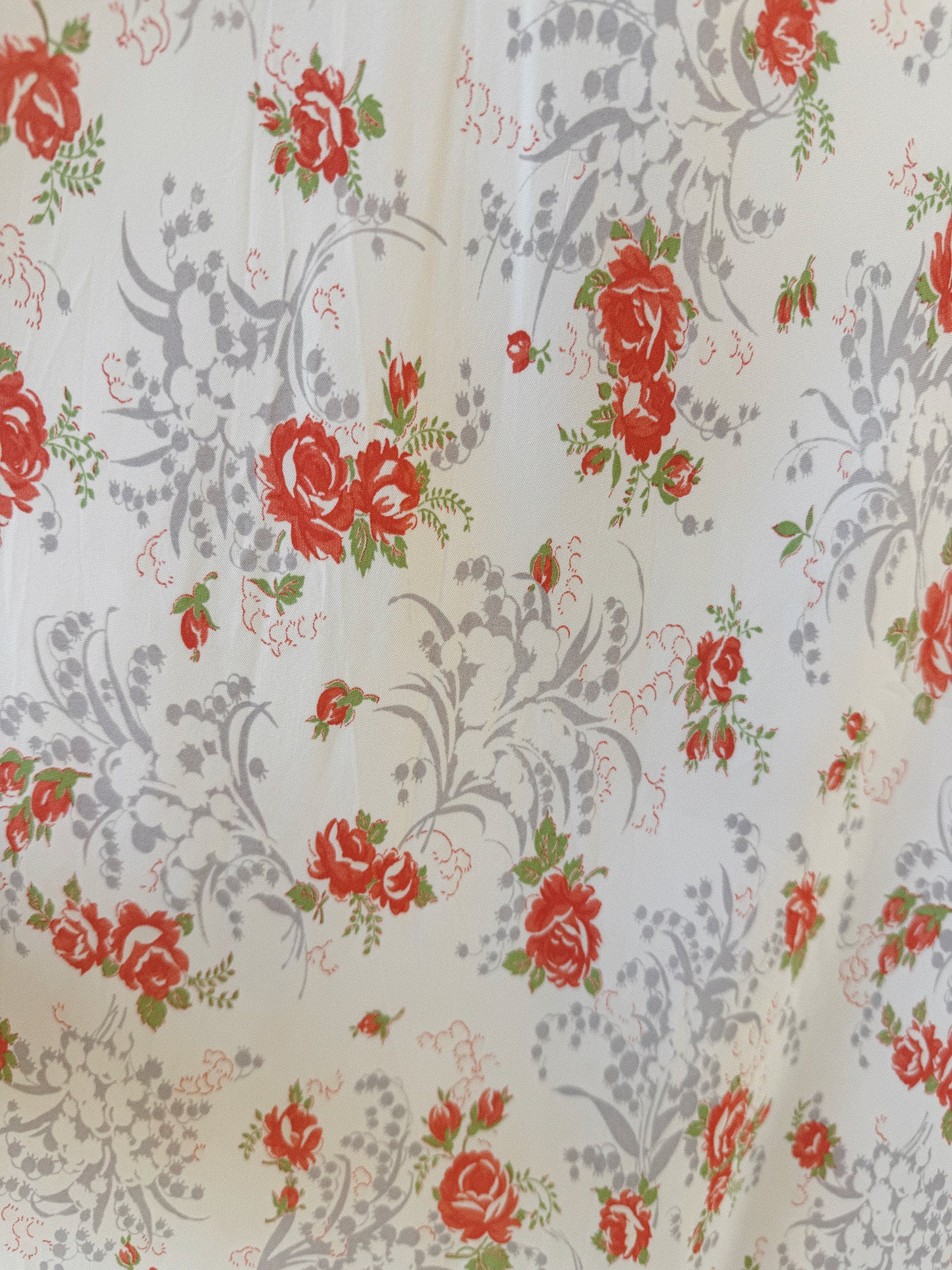 1940s Rose + Lily of the Valley Ruffle Cold Rayon Slip Dress w/ Blue Bows- M-M/L