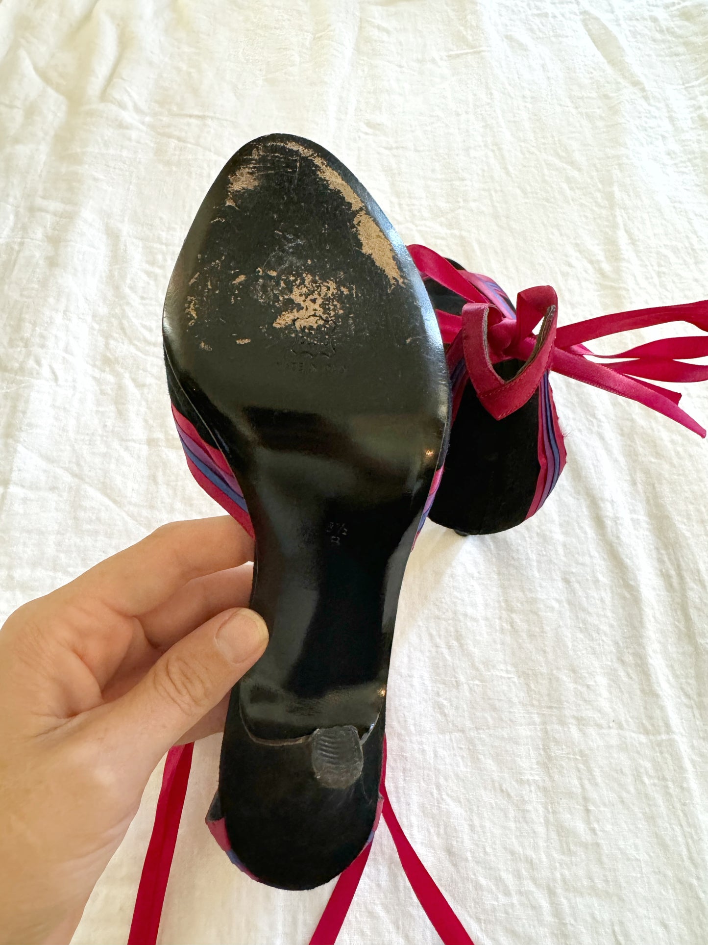 1980s/90s Suede + Satin Ribbon Heels- 8/8.5