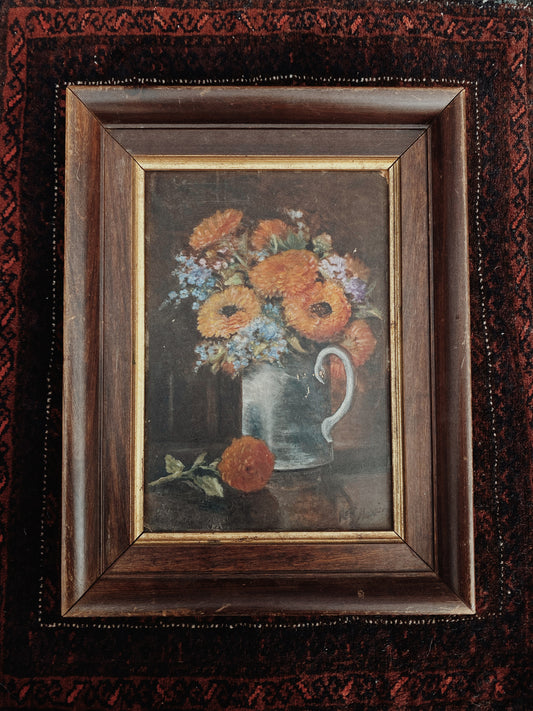 Antique 1920s Floral Oil Painting on Board- 12x16”