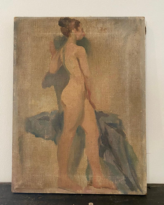 Antique 1920s/1930s Nude Oil Painting On Canvas- 12x16”