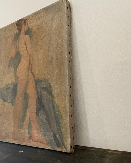 Antique 1920s/1930s Nude Oil Painting On Canvas- 12x16”