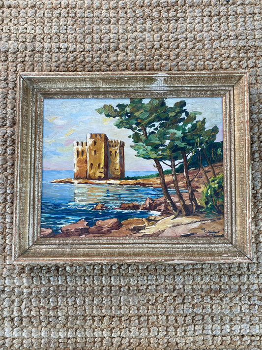 1960s French Oil Painting on Wood Seascape Côte D’Azure- 15x18.5”