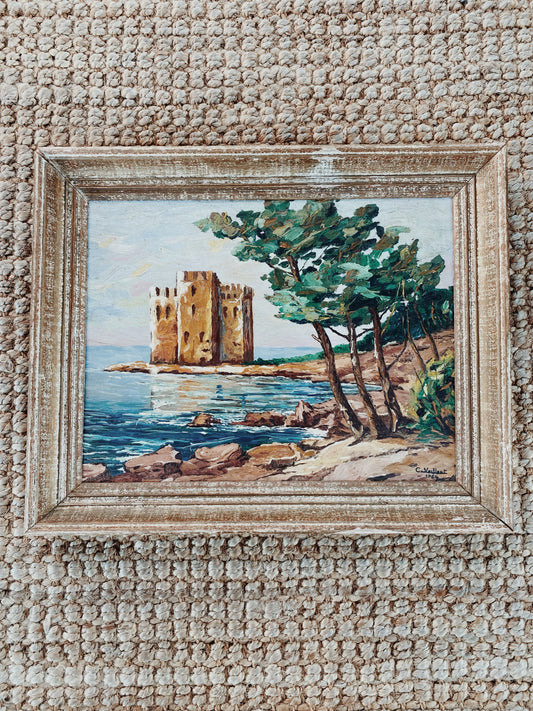 1960s French Oil Painting on Wood Seascape Côte D’Azure- 15x18.5”
