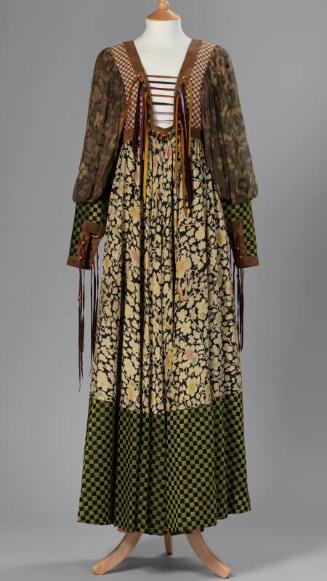1970s Bill Gibb Archival Floral Silk + Suede Fringe Magpie Dress- S