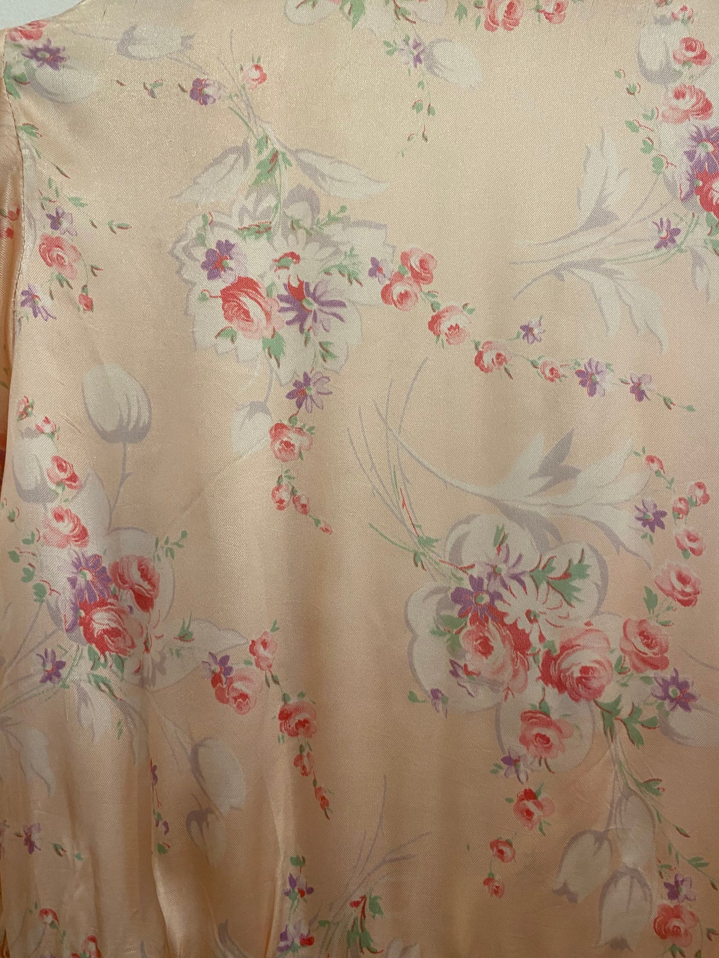 1940s Rococo Floral Satin Rayon Robe Duster- M