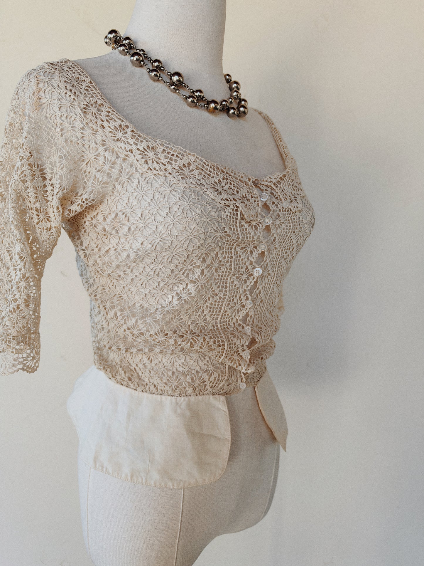 Antique Off the Shoulder Crocheted Top w/ Peplum- S