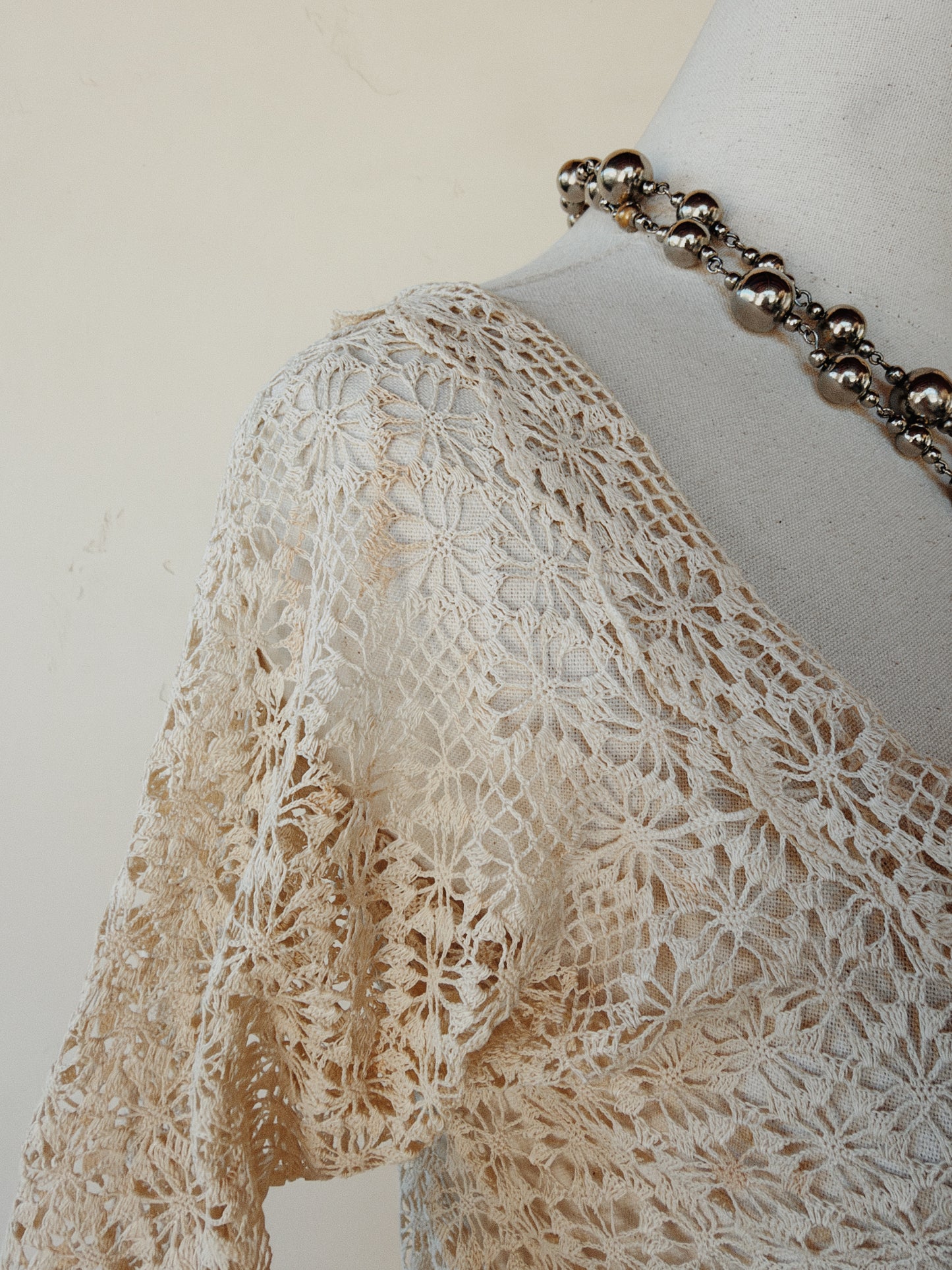Antique Off the Shoulder Crocheted Top w/ Peplum- S