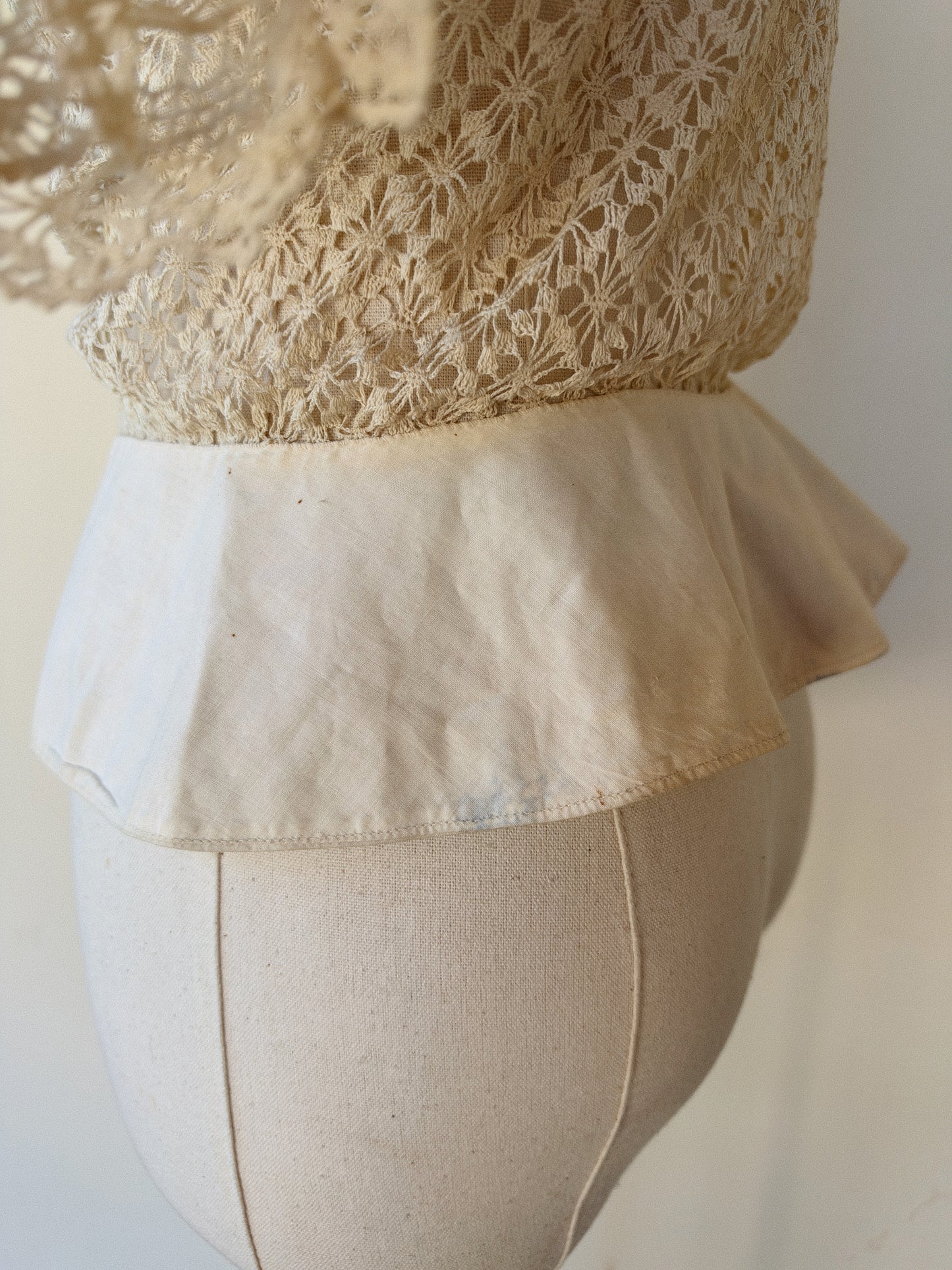 Antique Off the Shoulder Crocheted Top w/ Peplum- S