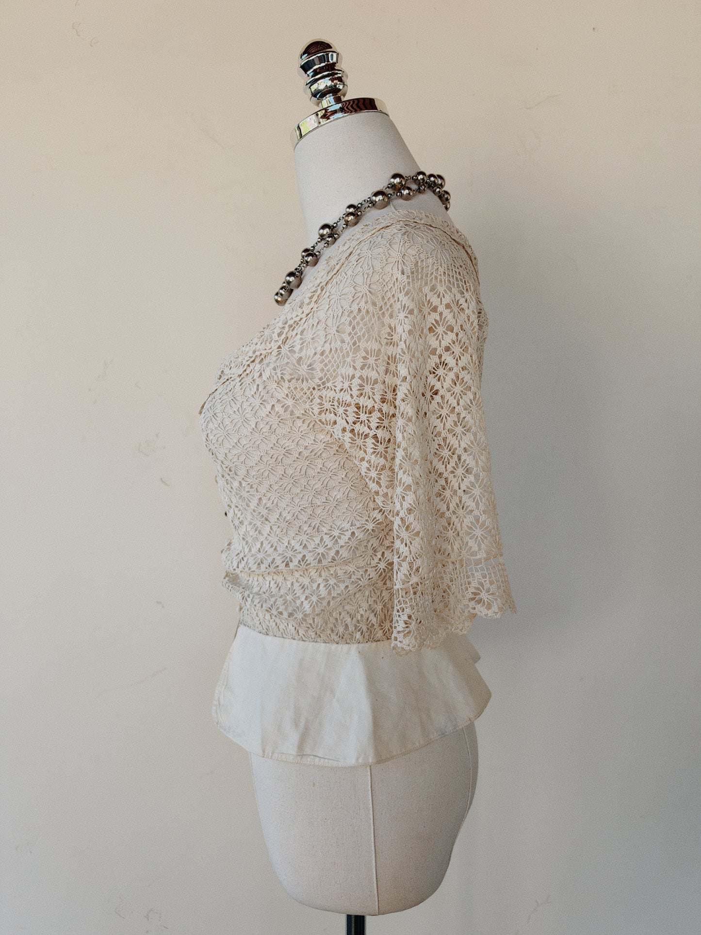 Antique Off the Shoulder Crocheted Top w/ Peplum- S