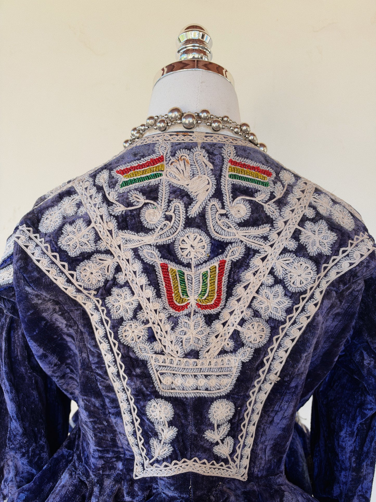 Antique Cobalt Blue Velvet Beaded Folk Jacket w/ Peplum- S/M-M