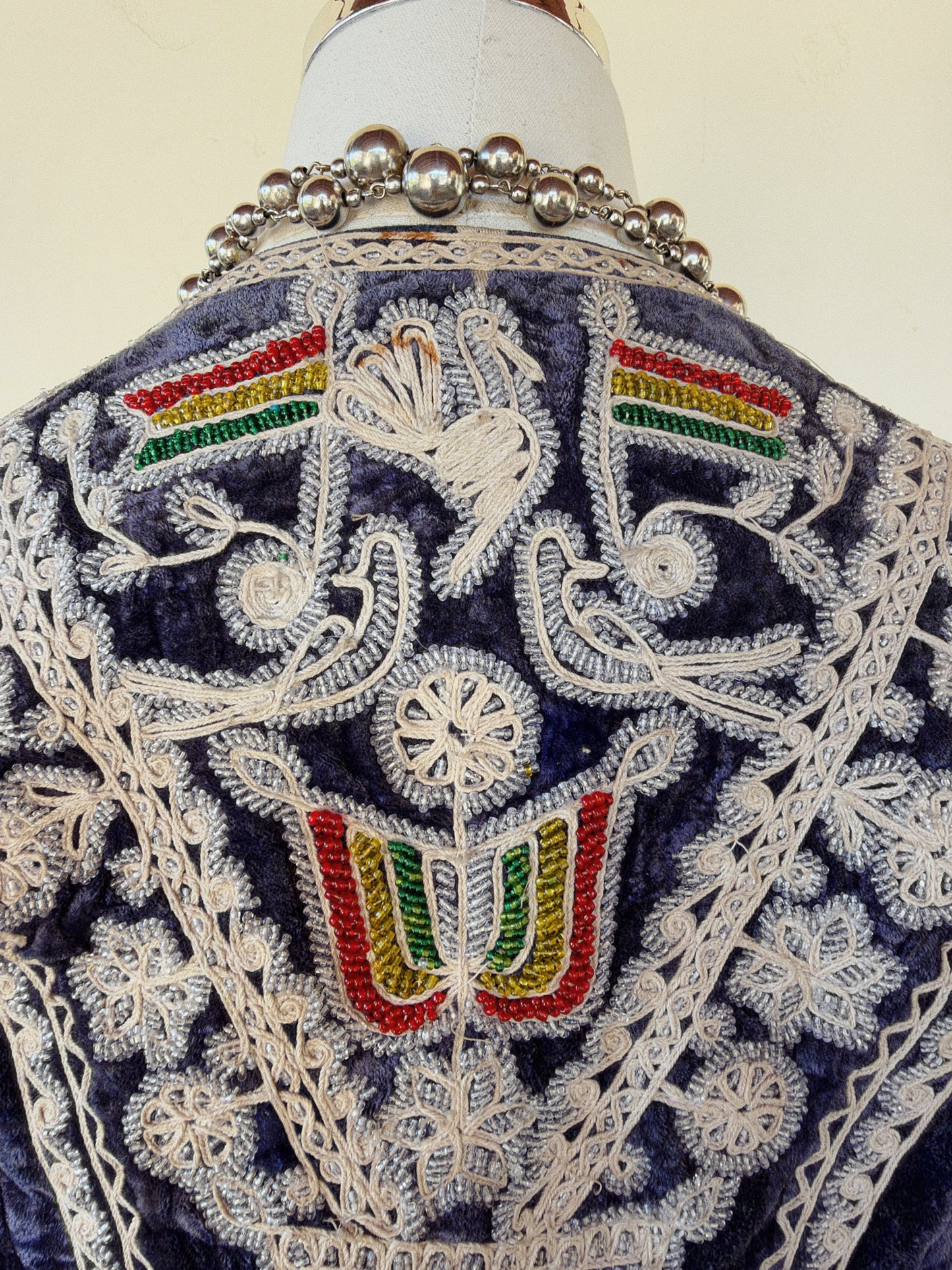 Antique Cobalt Blue Velvet Beaded Folk Jacket w/ Peplum- S/M-M