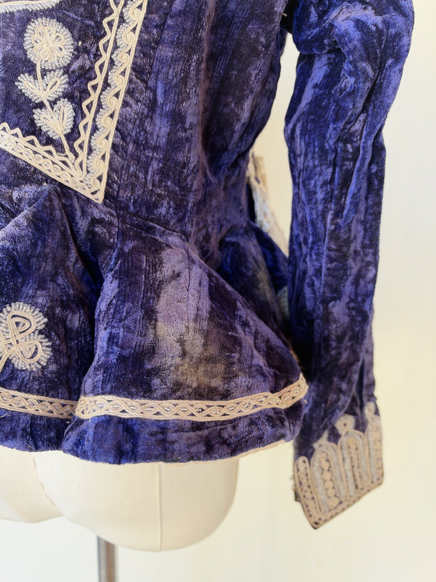 Antique Cobalt Blue Velvet Beaded Folk Jacket w/ Peplum- S/M-M