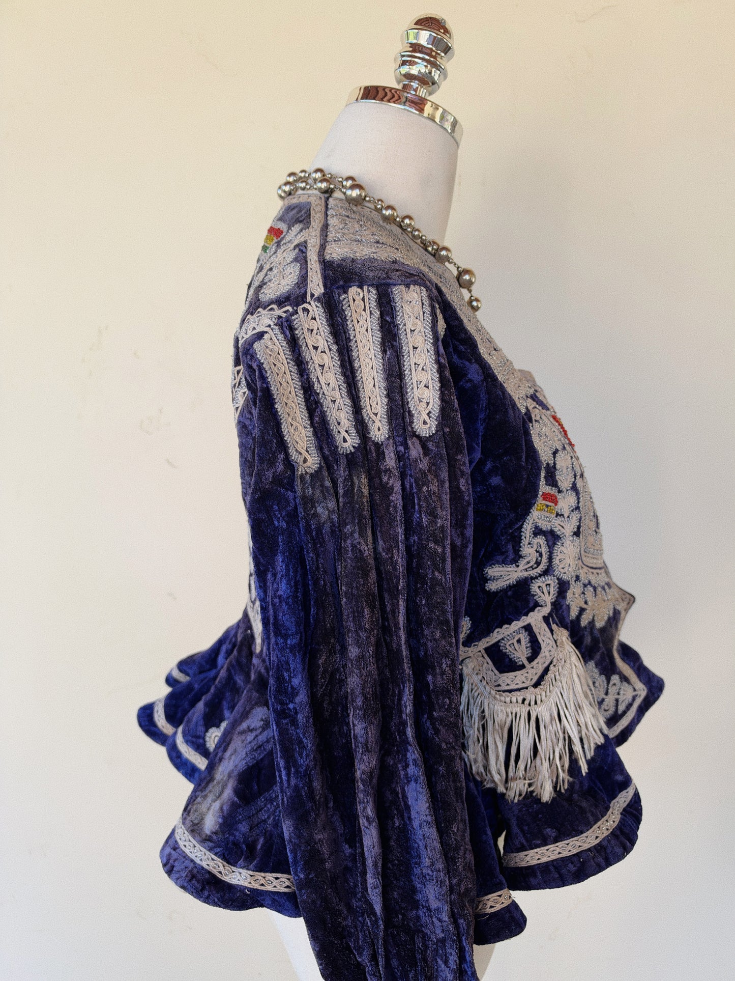 Antique Cobalt Blue Velvet Beaded Folk Jacket w/ Peplum- S/M-M