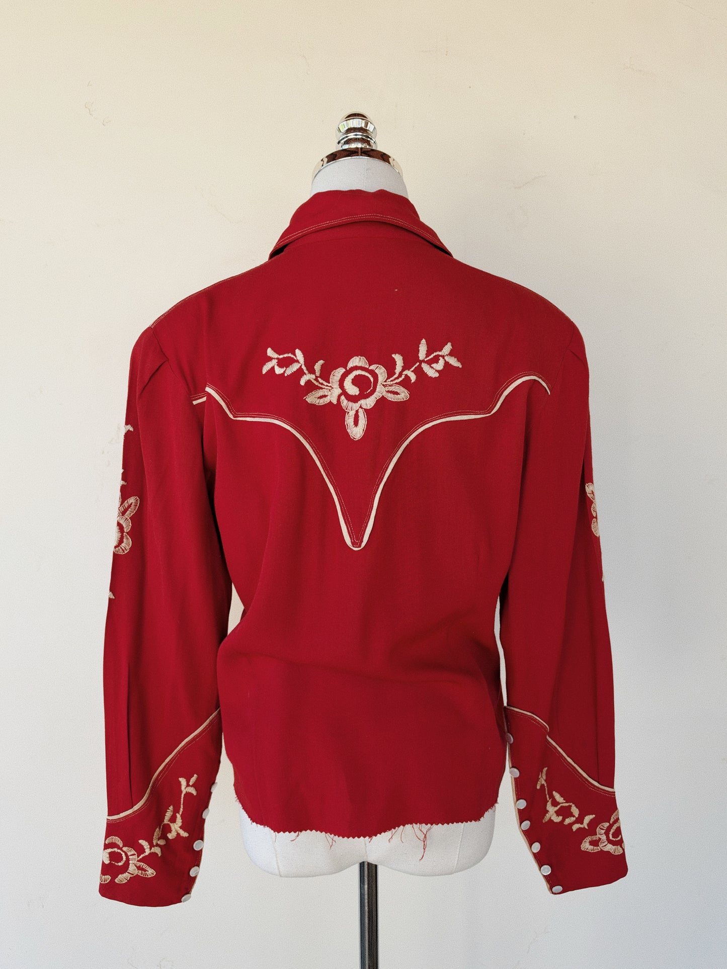 1940s Muted Red Rayon Gabardine Western Top- M- M/L