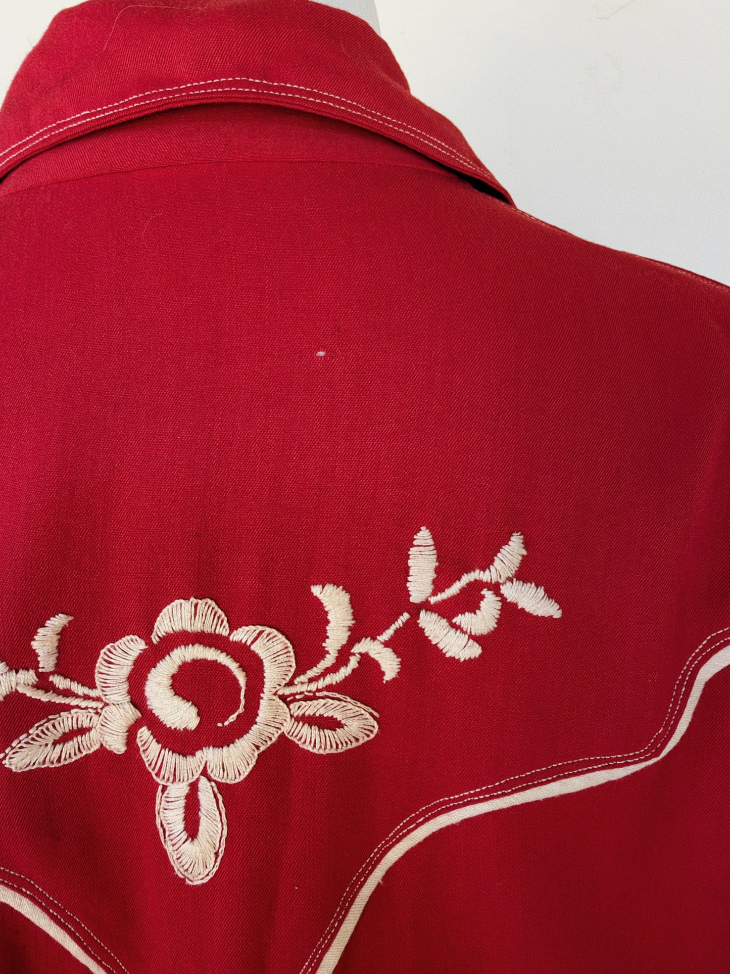 1940s Muted Red Rayon Gabardine Western Top- M- M/L