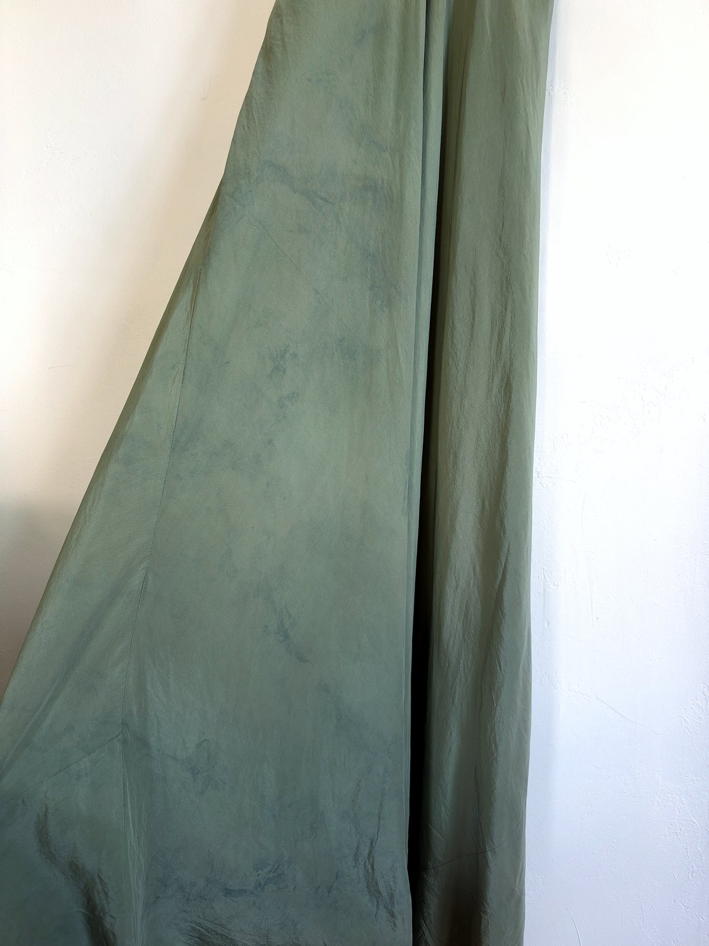1930s/40s Moss Green Silk Chiffon Slip Dress w/ Embroidery + Pin Tucking- S/M-M