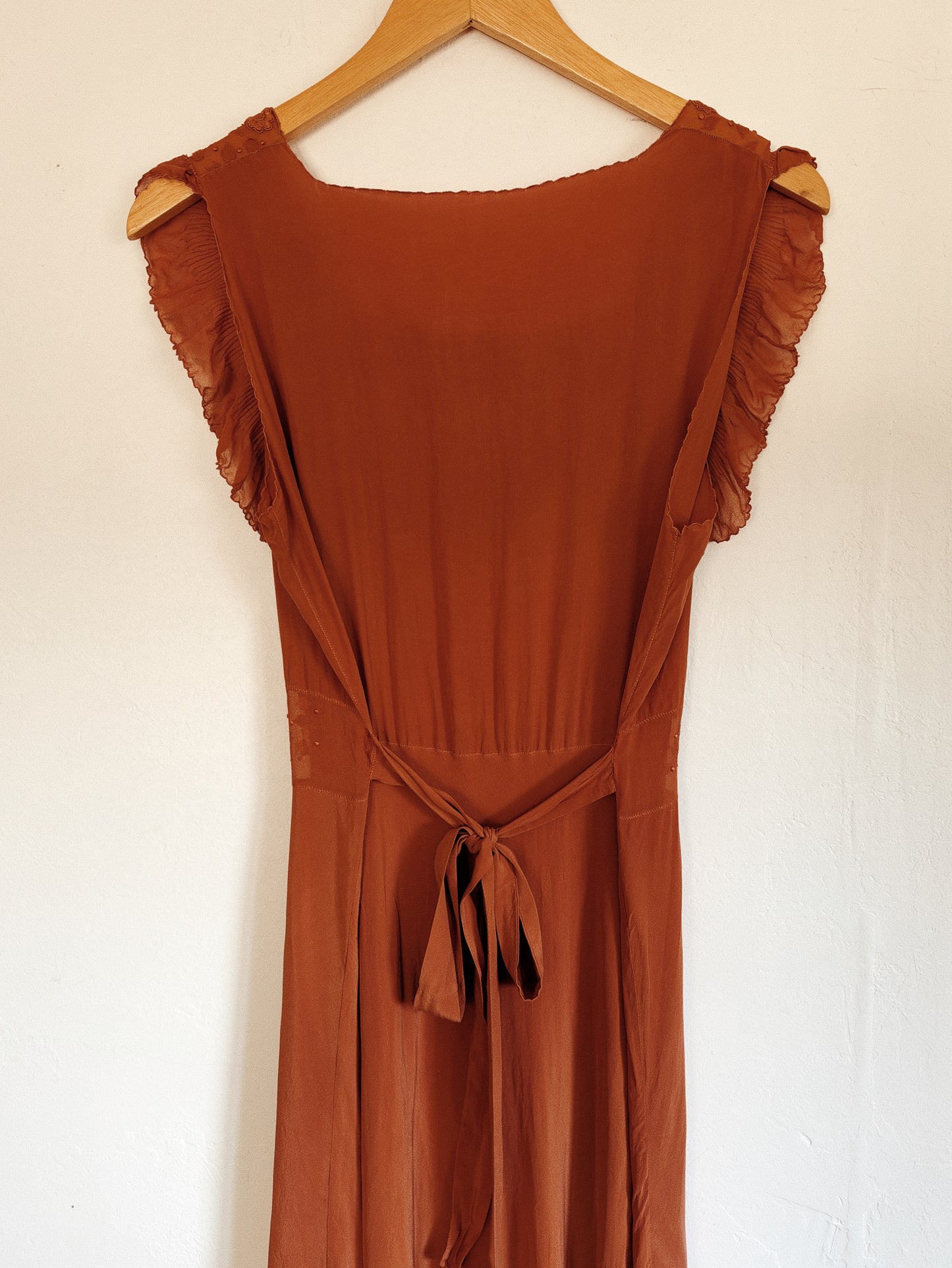 1930s/40s Fall Spiced Silk Chiffon Embroidered Babydoll Slip Dress- S/M-M