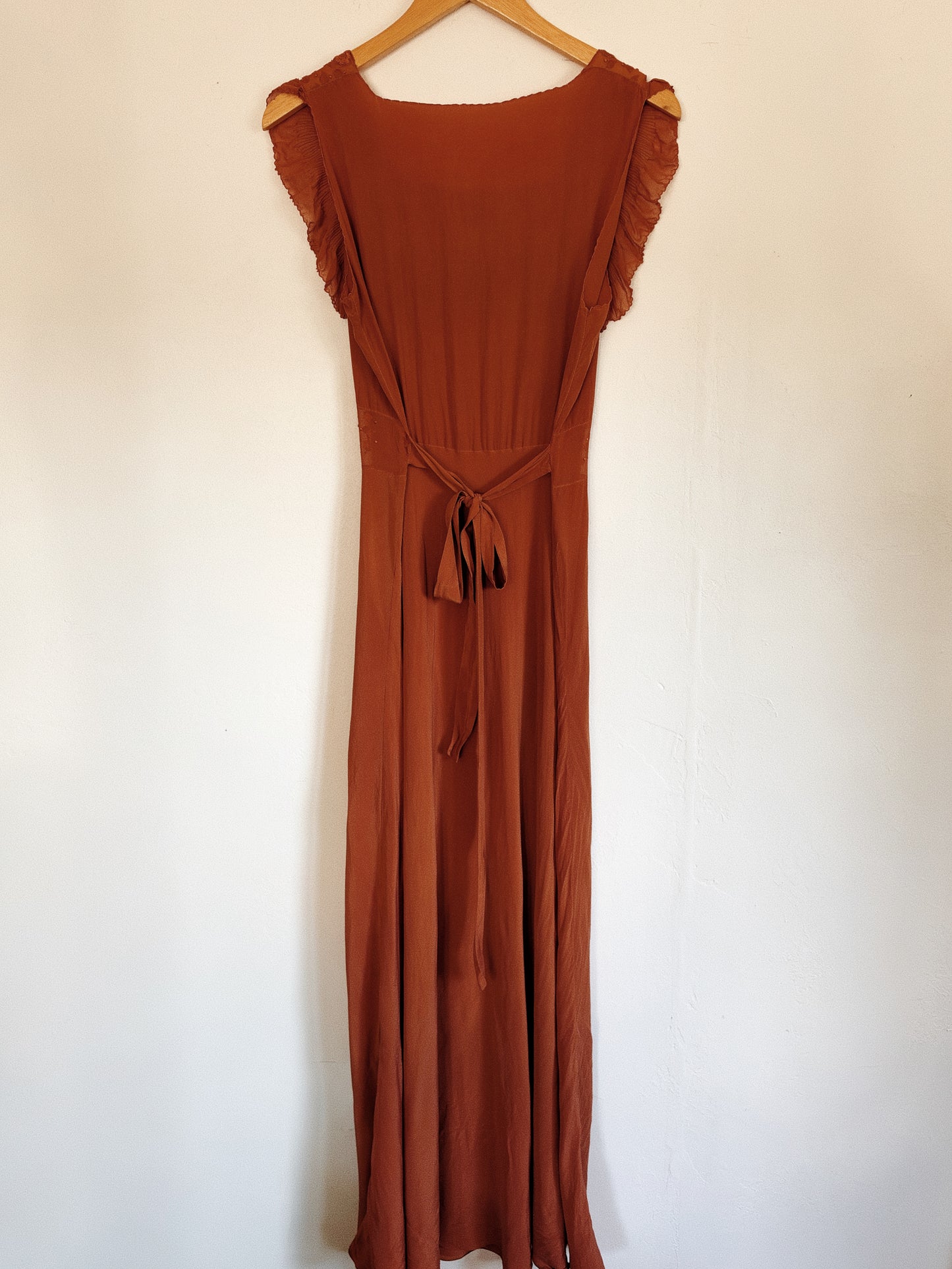 1930s/40s Fall Spiced Silk Chiffon Embroidered Babydoll Slip Dress- S/M-M