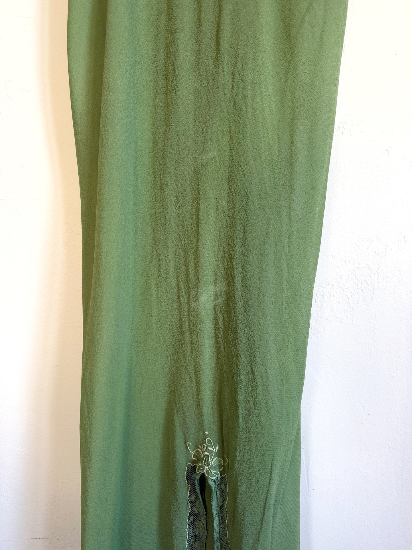 1930s Kelly Green Silk Chiffon Slip Dress w/ Smocked Shoulders- S/M-M