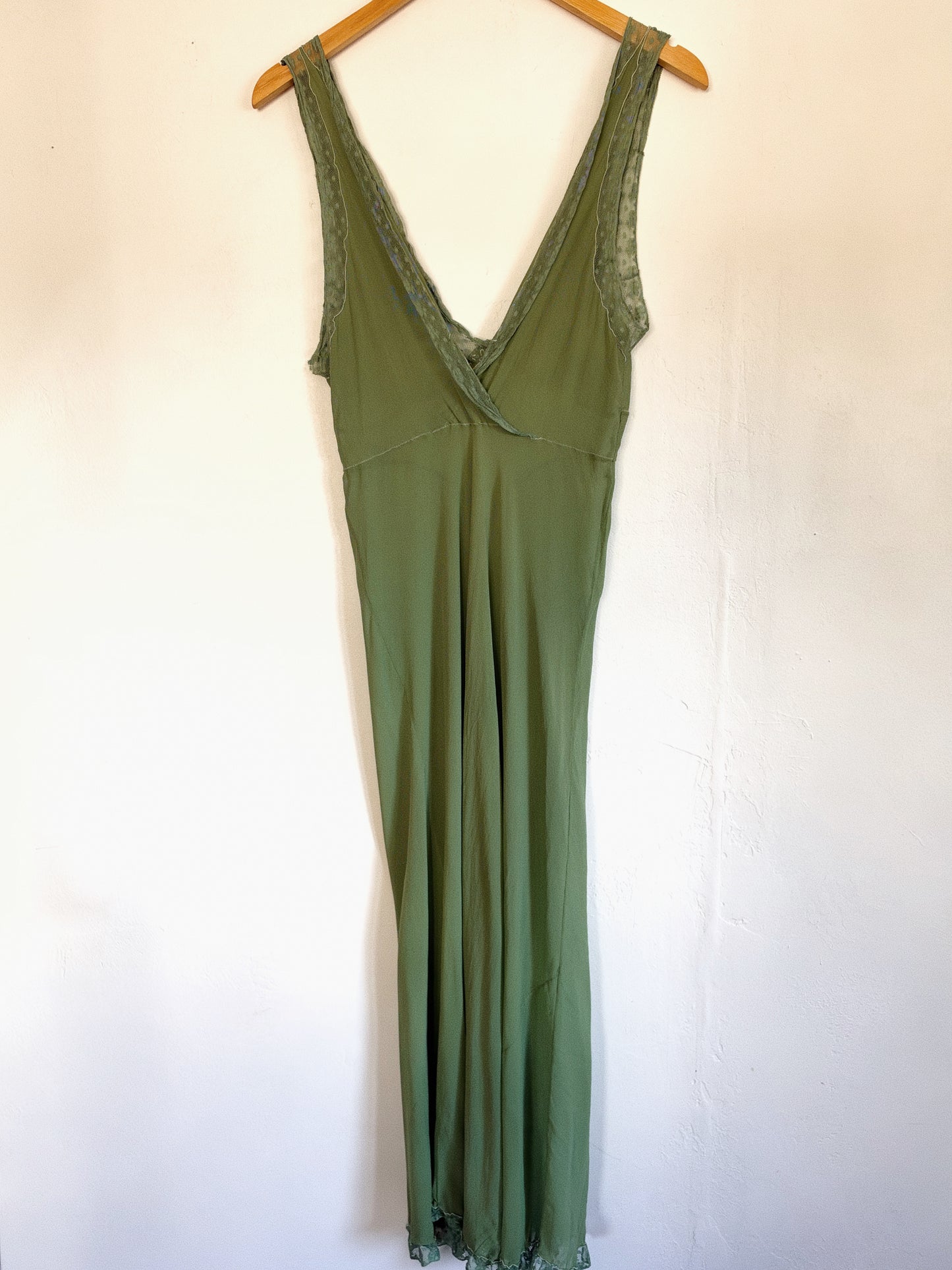 1930s Kelly Green Silk Chiffon Slip Dress w/ Smocked Shoulders- S/M-M