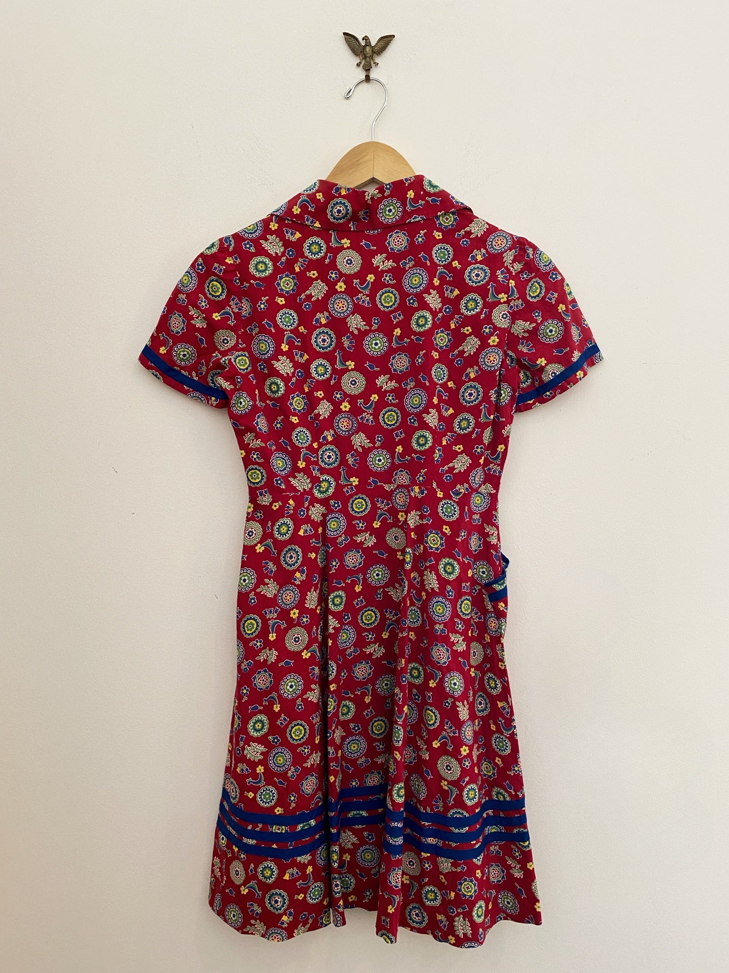 1930s Folk Print Cotton Babydoll Dress- XS/S
