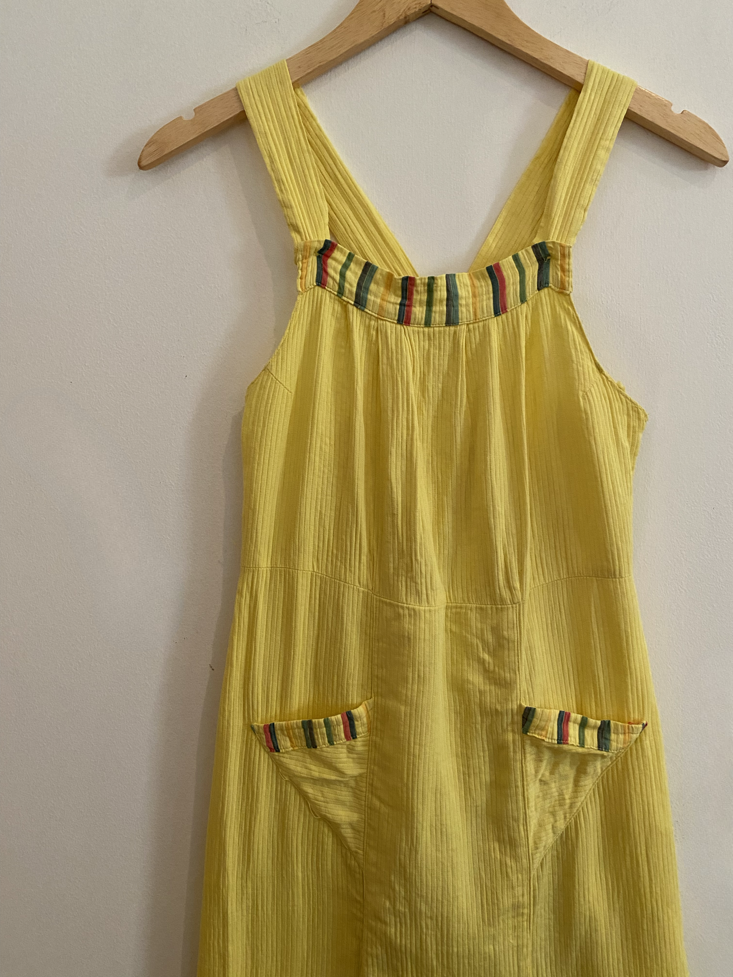 1930s Yellow Ribbed Sportswear Dress w/ Deco Pockets- S/M