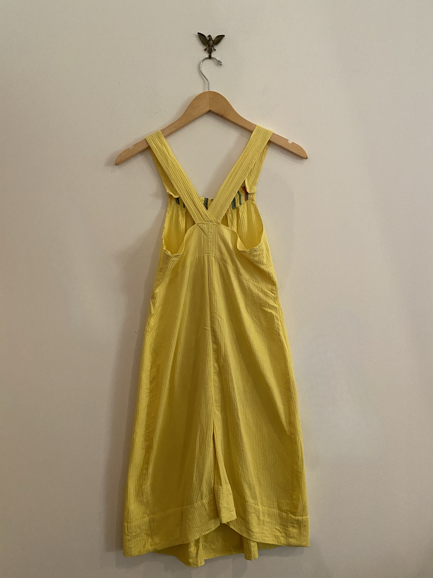 1930s Yellow Ribbed Sportswear Dress w/ Deco Pockets- S/M