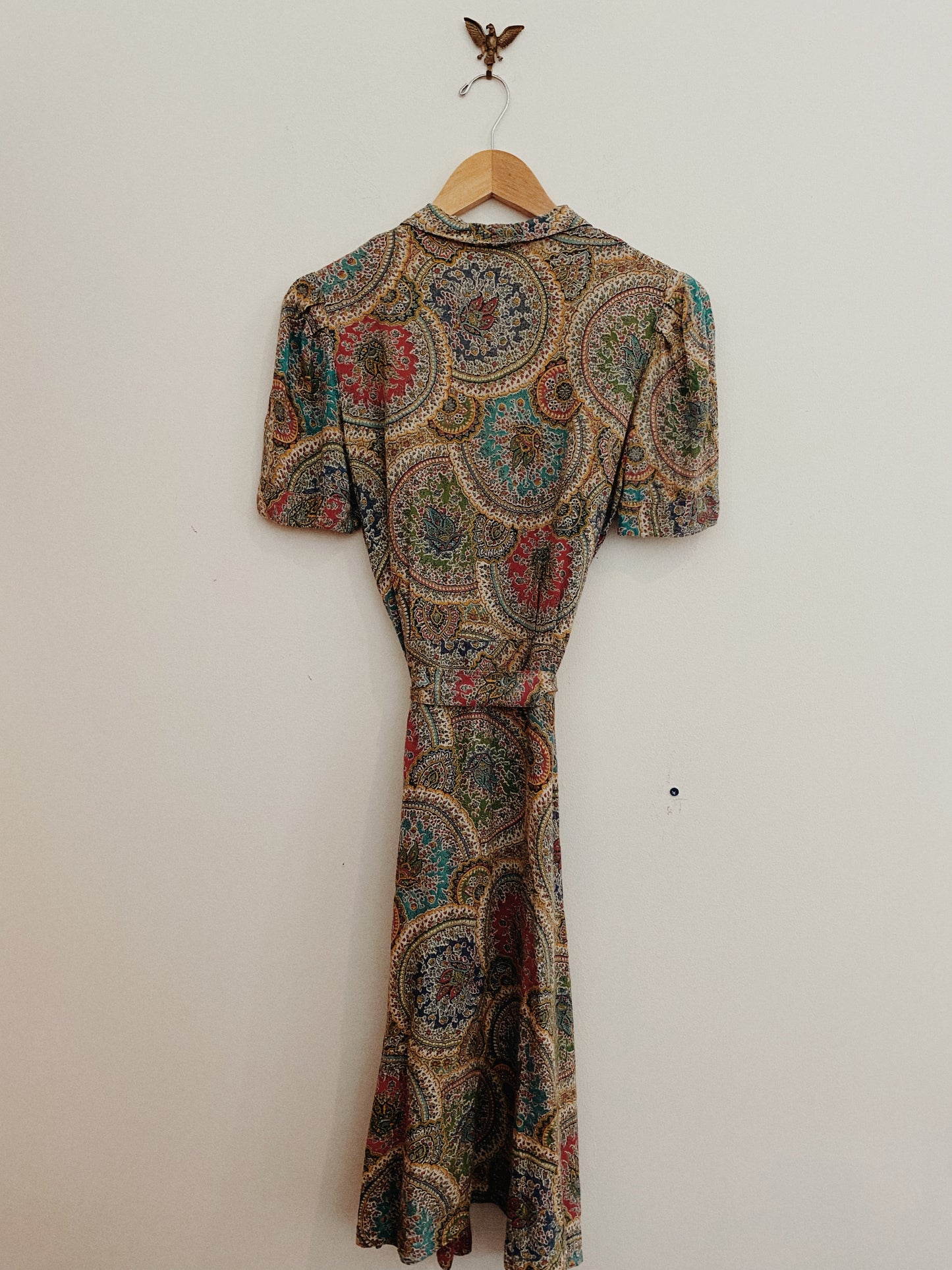 1930s Paisley Cotton Day Dress w/ Minty Buttons- M/L