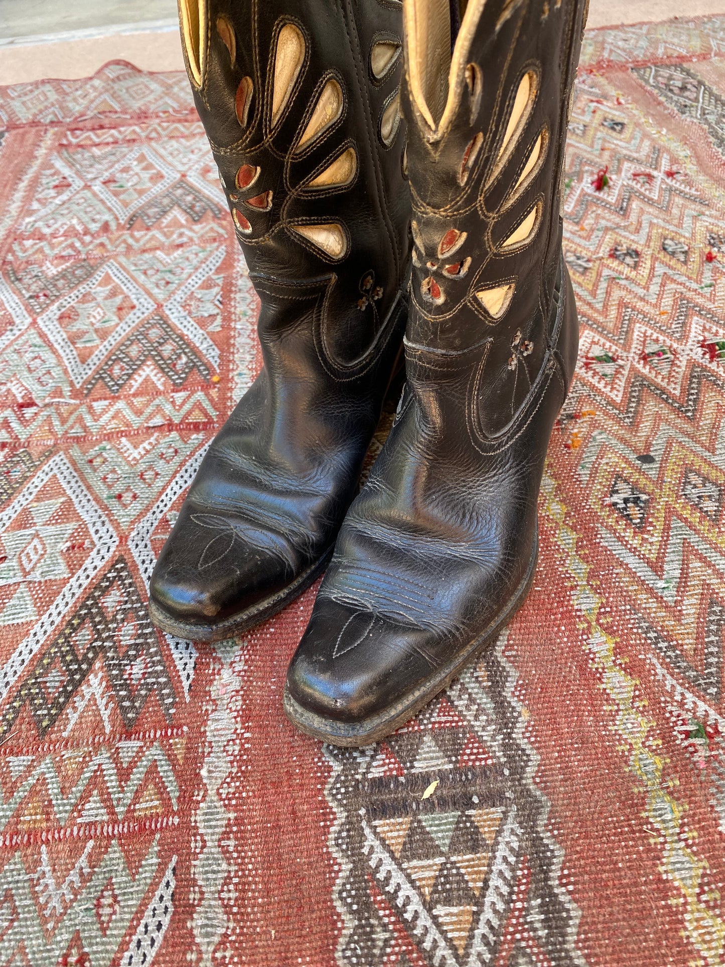 1940s Black Inlay Pee Wee Cowboy Boots- 7/7.5