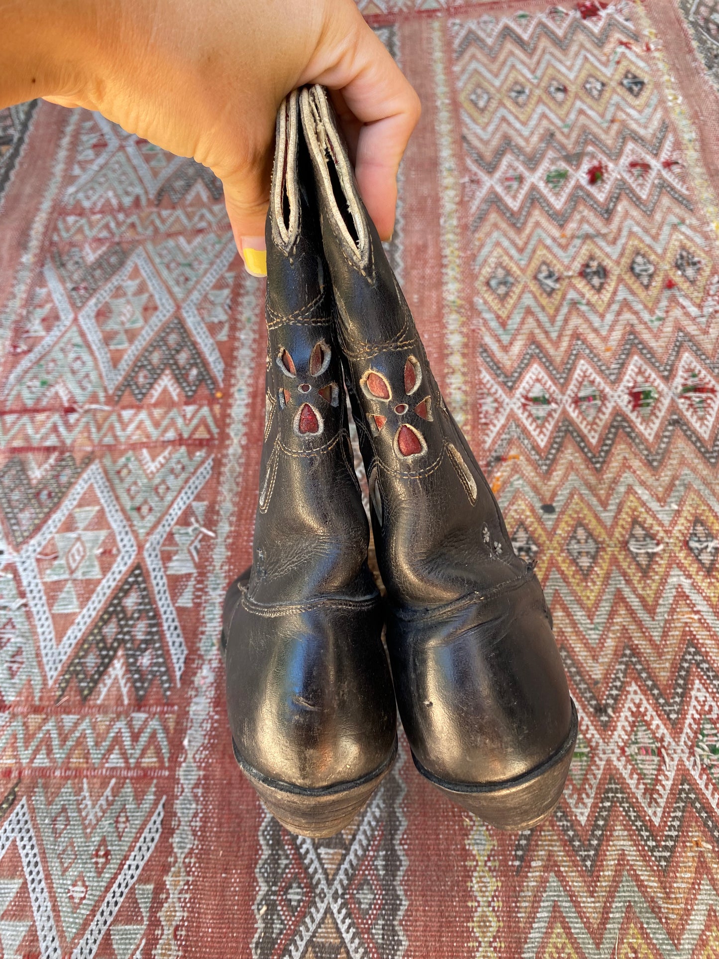 1940s Black Inlay Pee Wee Cowboy Boots- 7/7.5
