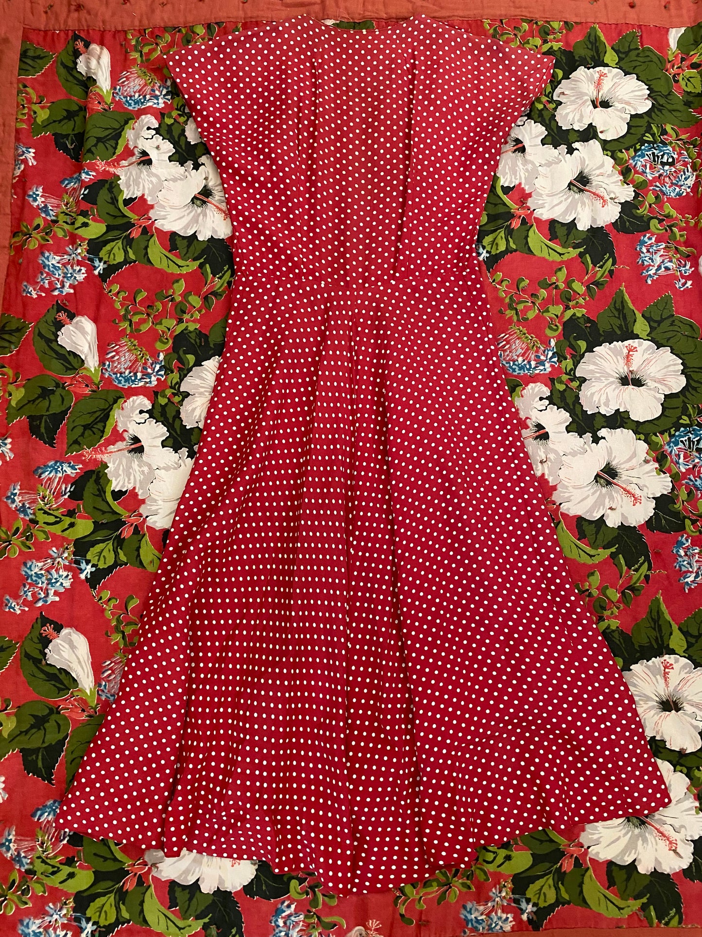 1940s Polka Dot Rayon Zipper Front Day Dress- S/M