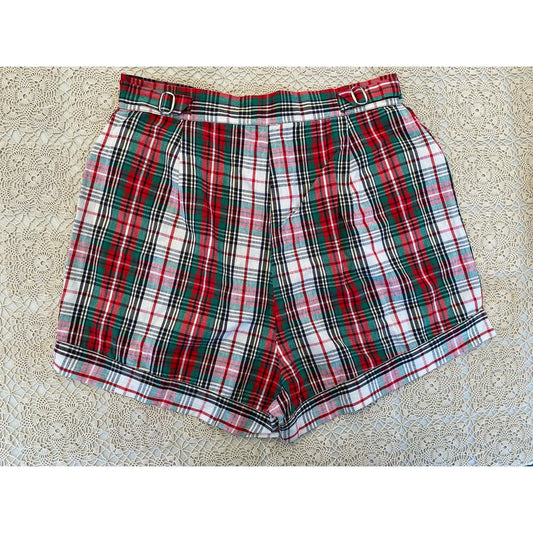 1950s Plaid Cotton Shorts w/ Cinches- 6/8